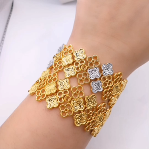 YON HING Rantai Tangan Full Clover Kosong Full Gold / 2 Tone (5D) Emas 916