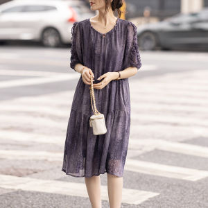 DAIXIANGFEIZI | Đầm Voan Tay Ngắn Tô Đẹp Vòng Eo