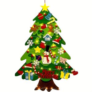 2025 New Christmas Creative Handmade DIY Felt Christmas Tree  Christmas Home Decor Powered By 2 AA Batteries (Not Included).