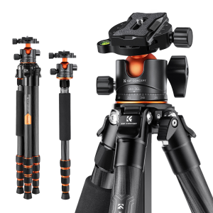 K&F CONCEPT Professional Carbon Fiber Tripod 15kg/33lbs Max Load 156cm/61.4 with 360° Ball Head&Detachable Monopod