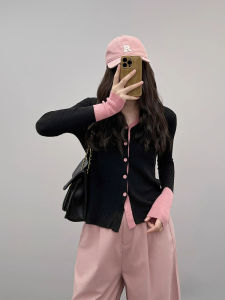 เสื้อคาร์ดิแกนถักแขนยาวผู้หญิง ฤดูใบไม้ร่วง/ฤดูหนาว แฟชั่น เสื้อชั้นใน ดีไซน์เก๋ไก๋ แขนยาว ปกโปโล ปกโปโล