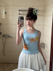 เสื้อกั๊กแขนกุดสไตล์อเมริกันสำหรับผู้หญิง ฤดูร้อน 2025 ใหม่ ทรงเข้ารูป แขนสั้น หวาน เผ็ด ใส่ด้านนอก ด้านใน สายเดี่ยว ทรงเข้ารูป