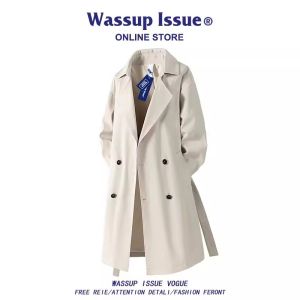 Mens American Style Long Mid Coat Elegant Spring and Autumn Wear Windbreaker