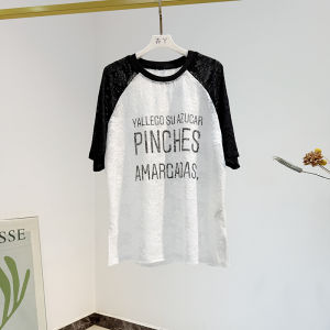 Áo Thun Tay Ngắn in Chữ Ren Rộng Rãi Mùa Hè Cho Nữ Phong Cách Hàn Quốc Cổ Tròn Tay Dài Ngắn Thường Ngày