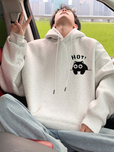 เสื้อฮู้ดผู้ชายทรงหลวมสไตล์อเมริกัน ผ้าฝ้ายหนา ทรงหลวม ทรงหลวม ฤดูใบไม้ผลิและฤดูใบไม้ร่วง เสื้อคลุมกันหนาวแบบหนาสำหรับนักเรียน แบรนด์ดัง เสื้อผ้าลำลอง