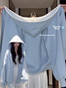 SUHUIQIAN | Blue Hooded Loose Jacket