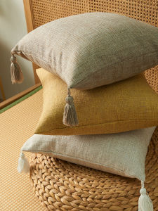 Pure Color Cotton Linen Tassel Pillow Home Living Room Sofa Backrest Cushion Cover Lumbar Support Bed Head Pillow Case