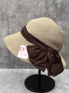 Elegant Pleated Double Butterfly Knot Straw Fisherman Hat Women Summer Beach Travel Sunshade Hat round Top Large Brim Hat