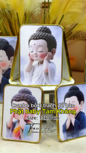 Size để bàn 13x18cm + Combo 3 tranh để bàn tráng gương Tam Không Tranh Phật Giáo Baby bé dễ thương UT1+2+3