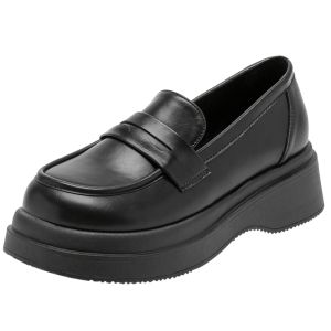 Agsdon | Black Thick Sole Matte Soft Soled Womens Loafers
