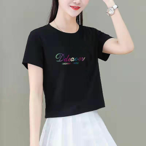 New Summer Thin Short Sleeve T-Shirt Women Casual Versatile Slimming round Neck Fashionable Short Length Top Pocket Handkerchief