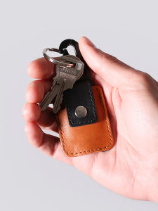 Jikani AirTag Genuine Leather Protective Cover Keychain Anti-Loss Anti-Slip Square Pouch Digital Tracker Accessories