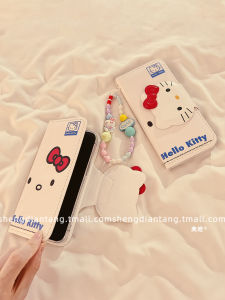 Kitty Cat Cartoon Flip Cover Silicone Phone Case for Apple 15 pro Max Girls Creative Cute Design Soft Protective Skin Chain