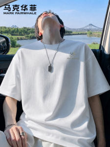 Mark Fairwhale | Summer Heavyweight Cotton Loose Drop-shoulder Bamboo Print White T-shirt