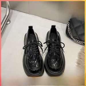 British Style Womens Loafers Thick Bottom Fashion Single Shoes Spring Autumn Versatile Black Leather Flats Comfortable Shoes