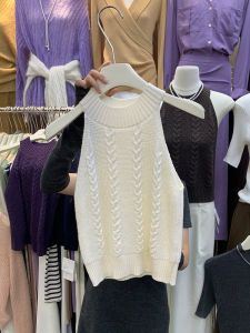 เสื้อกั๊กถักนิตติ้งคอวีผ้าขนสัตว์ผสมผู้หญิงฤดูใบไม้ร่วงปี 2025 เสื้อสเวตเตอร์แขนกุดคอวีสั้นสวมใส่สบายระบายอากาศได้ดี