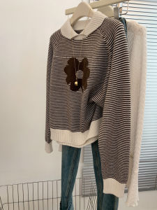 เสื้อสเวตเตอร์ถักแขนยาวคอปกแขนยาวสำหรับผู้หญิง ฤดูใบไม้ร่วง 2025 ทรงหลวม ปกติ นุ่ม ไม่ใช่สินค้าในห้างสรรพสินค้า