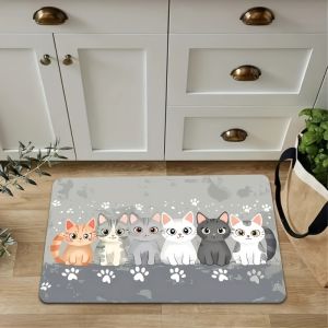 Thảm Nhà Bếp Hình Mèo Thảm Dài Có Thể Giặt Bằng Máy Chống Thấm Nước Chất Liệu Polyester Không Dệt Để Trang Trí Nhà Bếp Hành Lang Phòng Giặt Đồ