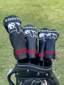 1PC Đen Nhật Bản Họa Tiết Gấu Câu Lạc Bộ Golf Head Cover Universal Fit Cho Driver Fairway Wood Hybrid - Bảo Vệ Gậy Golf
