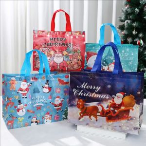 🎄Ready Stock🎄New Large Capacity Christmas Gift Bag Elk Snowman Non-Woven Printed Tote Bag Reusable Candy Packaging Shopping Bag Christmas Party Decoration