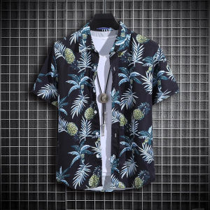 Hawaii Mens Summer Short Sleeve Printed Shirt Thin Beach Shirt Mens High Neck Polo Shirt Mens Casual Top Slim Fashion Clothes