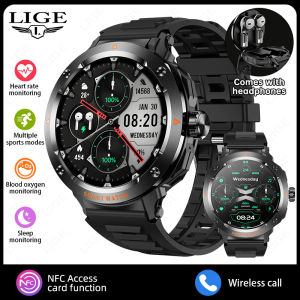 LIGE | New LIGE 2 IN 1 Smart Watch TWS Earphones NFC Heart Rate Blood Oxygen Fitness Tracker Sport Watch Bluetooth Call Men Smart watch