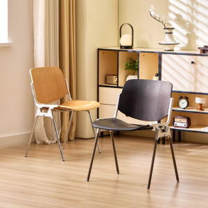 Vintage Stainless Steel Dining Chair Home Use Solid Wood Back Stool Retro Coffee Chair Stackable Restaurant Commercial Chair