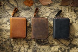 ที่ใส่บัตรเครดิตธนบัตรบัตร VIP แบบย้อนยุคกระเป๋าสตางค์แบบมีซิปบางเฉียบกระเป๋าใส่บัตรทำมือผู้ชายหนังแท้ทำด้วยมือ