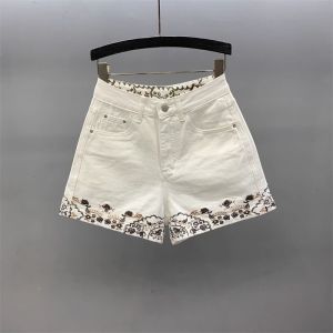Quần Short Denim Ống Rộng Cạp Cao Thêu Kiểu Trung Quốc Mới Cho Nữ Mùa Hè 2025 Quần Bó Đa Năng Thời Trang Thường Ngày
