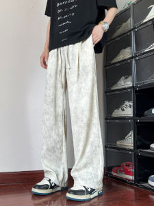 Quần Ống Rộng Mùa Hè Phong Cách Hong Kong Mỏng Cỡ Lớn Thắt Nơ Họa Tiết Cây Quần Dài Ống Đứng Thoáng Khí Quần Dài Thường Ngày Cho Nam