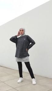 HITJAB - Baju Olahraga Tangan Panjang Ladies Gym Running Bersepeda Jumbo Padel