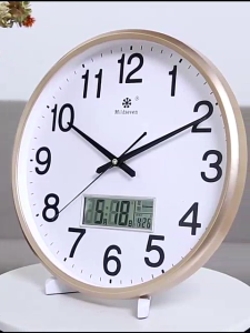 Wall Clock with LED Lunar Calendar Quartz Silent Plastic Frame Glass Cover for Living Room