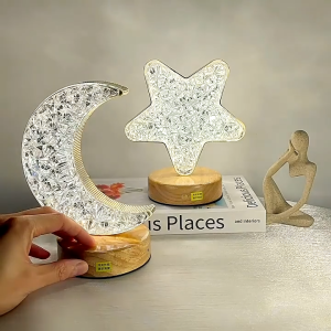 Lampu Meja Kristal Bulan /Bintang- Dekorasi Kamar Tidur Mewah Lampu USB Sentuh Hadiah Romantis