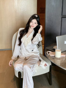 Đồ Ngủ Lụa Băng Dài Tay Quần Dài Gợi Cảm Dễ Thương Ngọt Ngào Mặc Ngoài Trời Mặc Ở Nhà Mùa Xuân Hè Cho Nữ