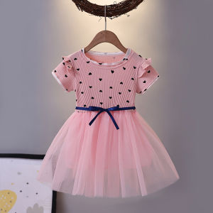 Princess Style Cotton Lace Skirt for Girls Summer New Arrival Pure Cotton Fairy Tale Baby Dress Cute Floral Pattern Short Sleeve