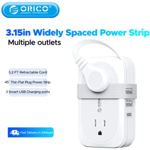 ORICO 7-in-1 Mini Power Strip with 2 USB-A Ports 1 USB-C Port 4 AC Outlets Flat Plug Strip with 97cm Small Extension Cord for Cruise Travel Home Office [CN Plug]
