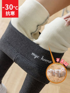 Womens Thickened Fleece Lined Nine-Piece Pants High Waist Spring Autumn Winter Grey Color Base Layer Trousers for Ladies