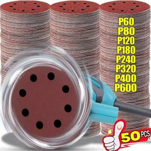 50Pcs 5 Inch 8 Hole Sandpaper Disk Sand Sheets / Sanding Disc Polish Sandpaper for Grinder / Sand Paper for Wood Buffing