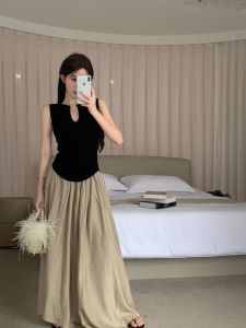 HUOLISI | Black V-Neck Sleeveless Summer Sweet and Spicy French Style Sweater Vest