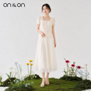 ON&ON | French Retro Embroidered Shirt & Pleated Skirt Set