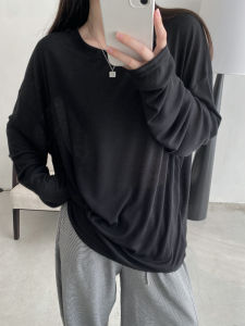 SunYeo Water Muscle Mask T-Shirt Lyocell Loose Fit Thin Long Sleeve round Neck Top Women Commute Style Korean Version Summer