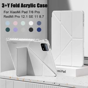 For Xiaomi RedMi Pad SE 11 8.7 Pro 12.1 Inch Case Acrylic Back Tablet Cover for Mi Pad 7 6 5 Pro 11" 11.2" Awake/Sleep Funda