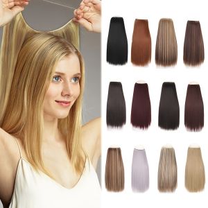 Synthetic Hair Extensions No Clips Fake Ombre Blonde Brown Black Natural Straight hair False HairPiece For Woman