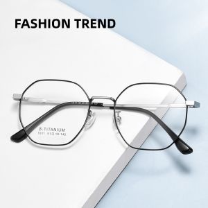 FIRADA New Fashion Eyewear Retro Titanium Alloy Polygonal Eyeglasses Optical Prescription Glasses Frame For Men And Women 1011TH