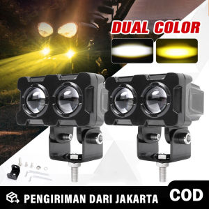 AUTOFun Lampu mini LED sepeda motor lensa cembung sorot mata kucing putih dan kuning dua warna cahaya jauh dan dekat