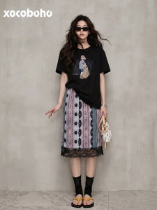 xocoboho | Elegant Korean Style Black T Shirt and Skirt Set