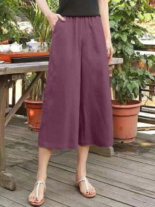 NUANKONG | Summer Korean Style Cotton Linen Loose High Waist Adjustable Pants