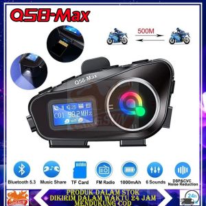 Intercom Helm Wireless Bluetooth Headset Helmet Motorcycle with LCD Display Q58 MAX - Black