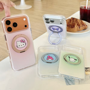 Sanrio | Luxury Gradient Sanrio Hello Kitty Kuromi My Melody Pochacco Magnetic Stand Phone Case For iphone 17 16 15 Pro Max 17 Cute Cover