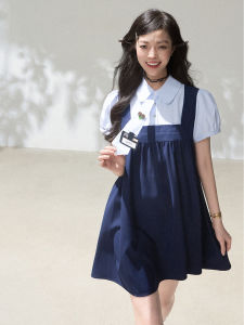 KEIKO | Fake Two Pieces Summer Young A-Line Babydoll Dress with Puff Sleeves Slim Fit